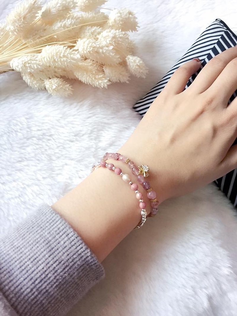 Sweet hearts~ Rhodochrosite/ pearls/ silver handmade bracelet - สร้อยข้อมือ - โลหะ 