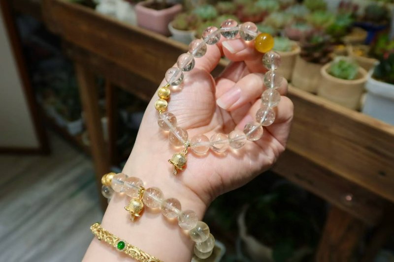 天然黃阿塞黃水晶手鏈 搖錢鈴鐺 招財進寶 財富之石 生日禮物送女 - 手鍊/手環 - 玉石 