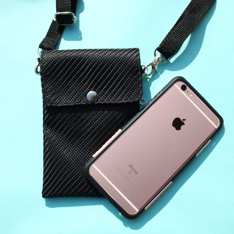 Weaving fabric – Cellphone bag – with hang string - อื่นๆ - วัสดุอื่นๆ สีดำ