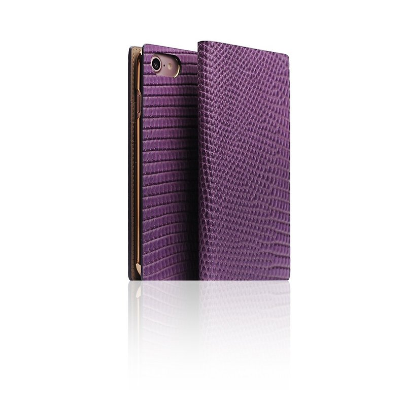 SLG Design iPhone 8 / 7 D3 ILL Classic Lizard Side Leather Leather Case - Purple - เคส/ซองมือถือ - หนังแท้ สีม่วง