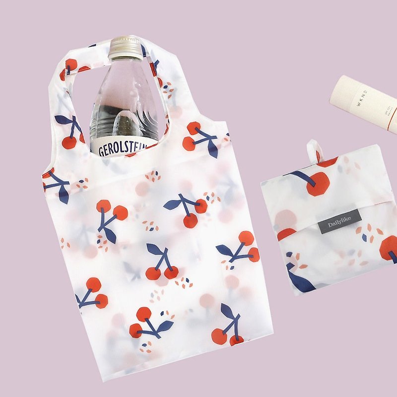 Folding shopping bag shoulder bag L-03 cherry white, E2D16029 - Handbags & Totes - Polyester White