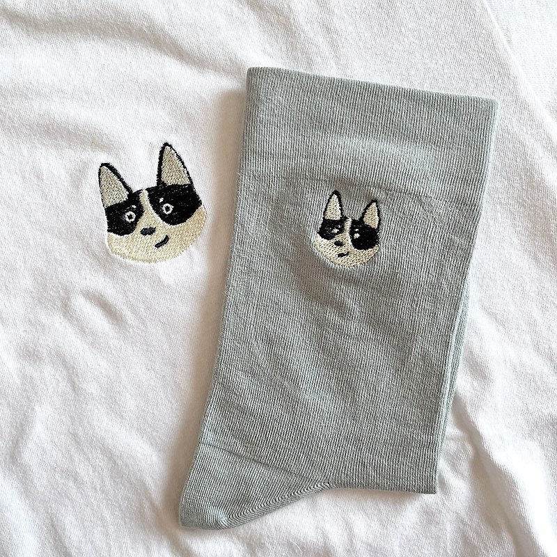 [Additional purchase] Pet embroidered socks/wide mouth plain socks - ถุงเท้า - ผ้าฝ้าย/ผ้าลินิน สีเทา