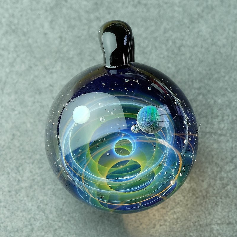 Satellite Universe Planets Space Handmade Lampwork Glass Pendant - Necklaces - Glass Blue