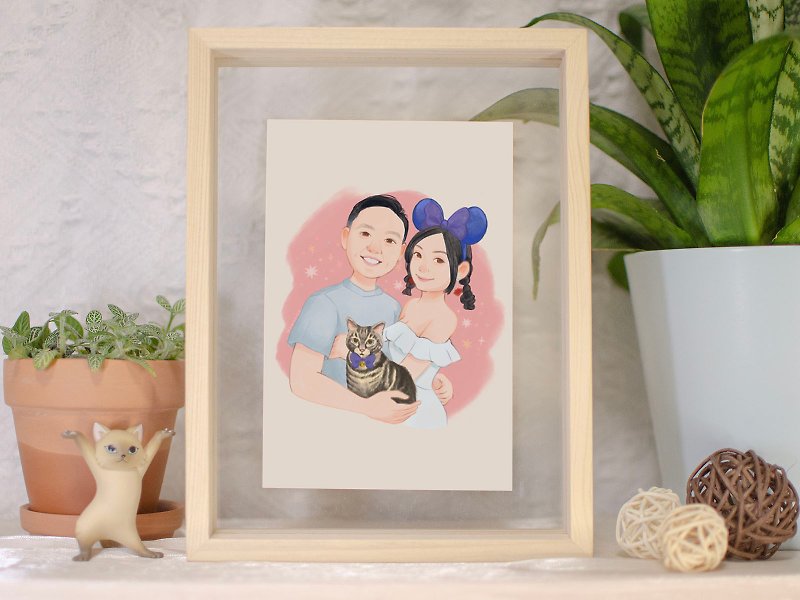 Portrait includes Japanese photo paper printing and handmade wooden photo frame - Picture Frames - Wood Khaki