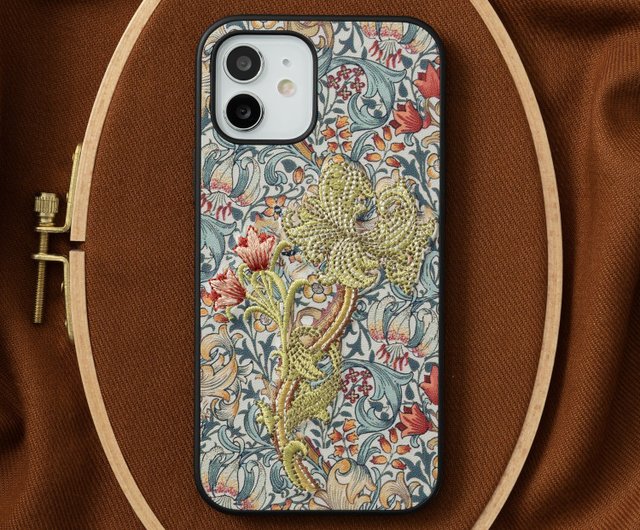 ウィリアムモリス 立体刺繍スマホケースiPhone14 PUレザーウィリアムモリス猫動物