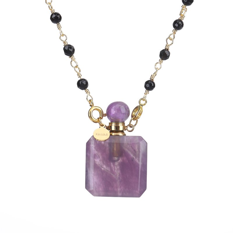 Square Crystal Essential Oil Bottle Necklace - Necklaces - Gemstone 