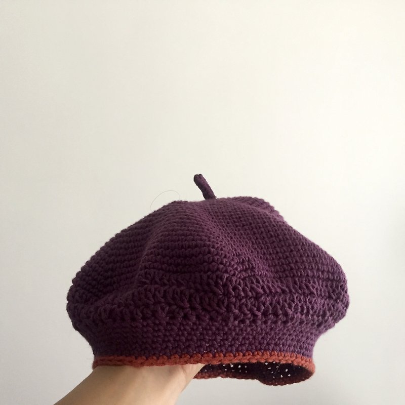 Organic cotton double sided crochet beret  |  grape purple colour   - Hats & Caps - Cotton & Hemp Purple