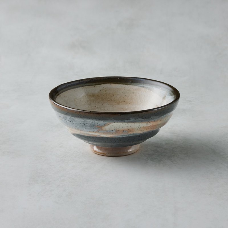 日本美濃燒 - 雲畫黑陶飯碗 (12.5cm) - 碗 - 陶 多色