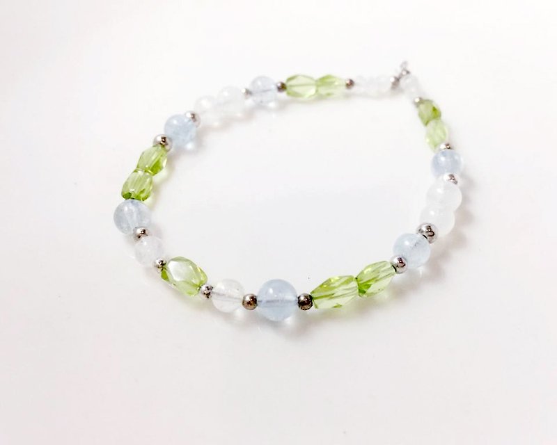 MH sterling silver natural stone custom series_森之光_olivine - Bracelets - Crystal Green
