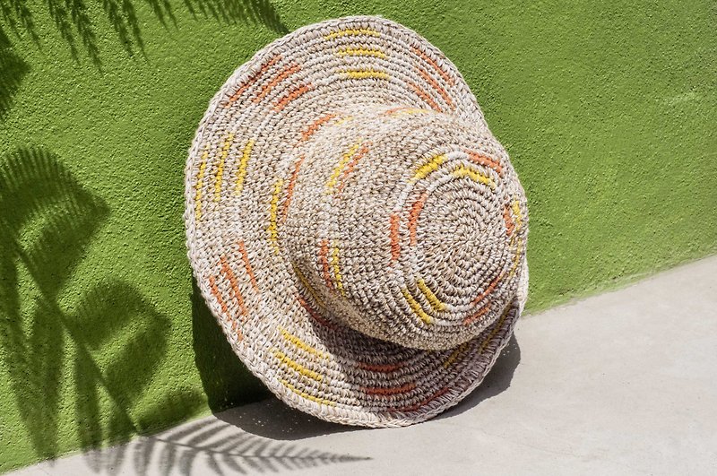 手編みの綿とリネンのキャップニット帽漁師の帽子麦わら帽子の麦わら帽子 - オレンジジュースグラデーションの縞 - 帽子 - コットン・麻 多色