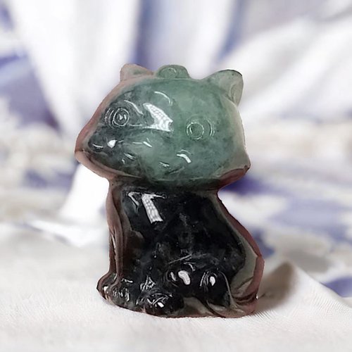 瓔珞翡翠 飄綠翡翠貓咪| 天然緬甸玉A貨翡翠 | 送禮