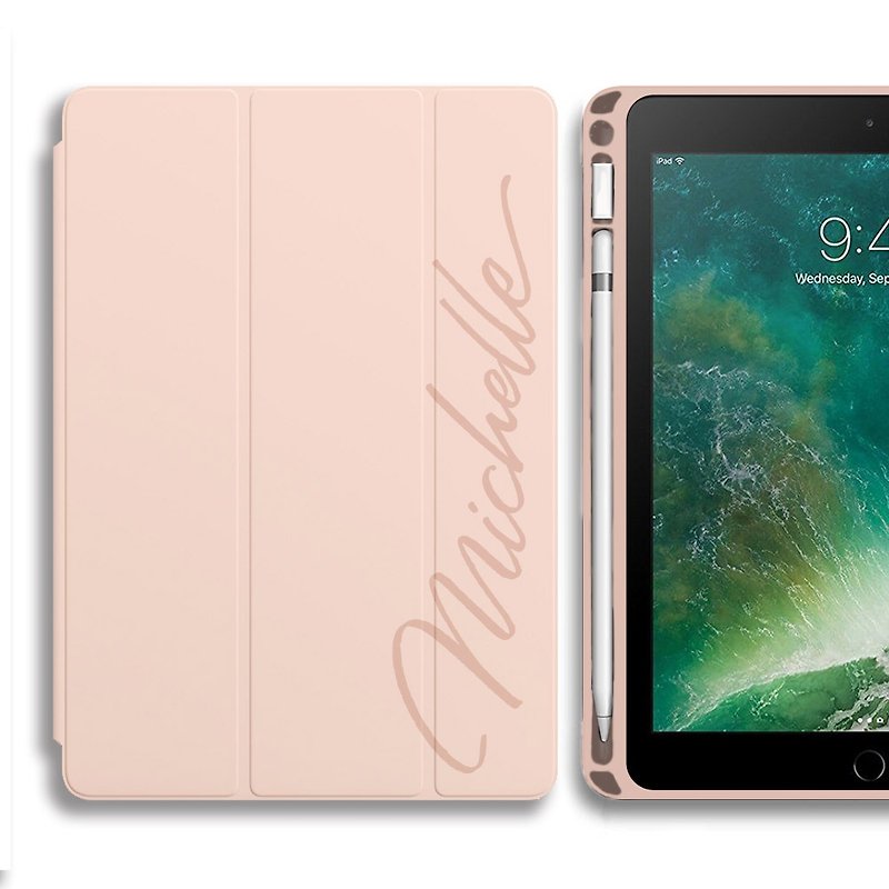 Simple iPad Pro 11 inch 2021 protective case with Apple pencil pen slot custom name - เคสแท็บเล็ต - หนังเทียม สึชมพู