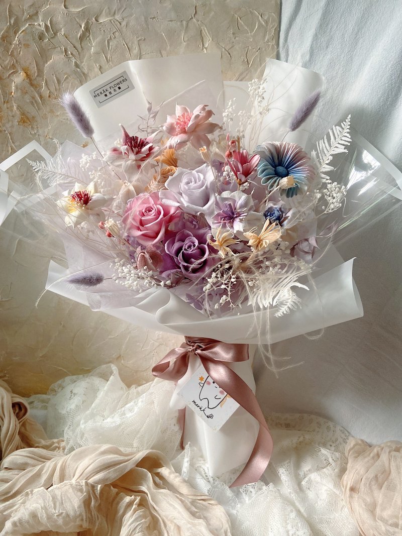 Dreamy Purple Pink Everlasting Bouquet - ช่อดอกไม้แห้ง - พืช/ดอกไม้ 