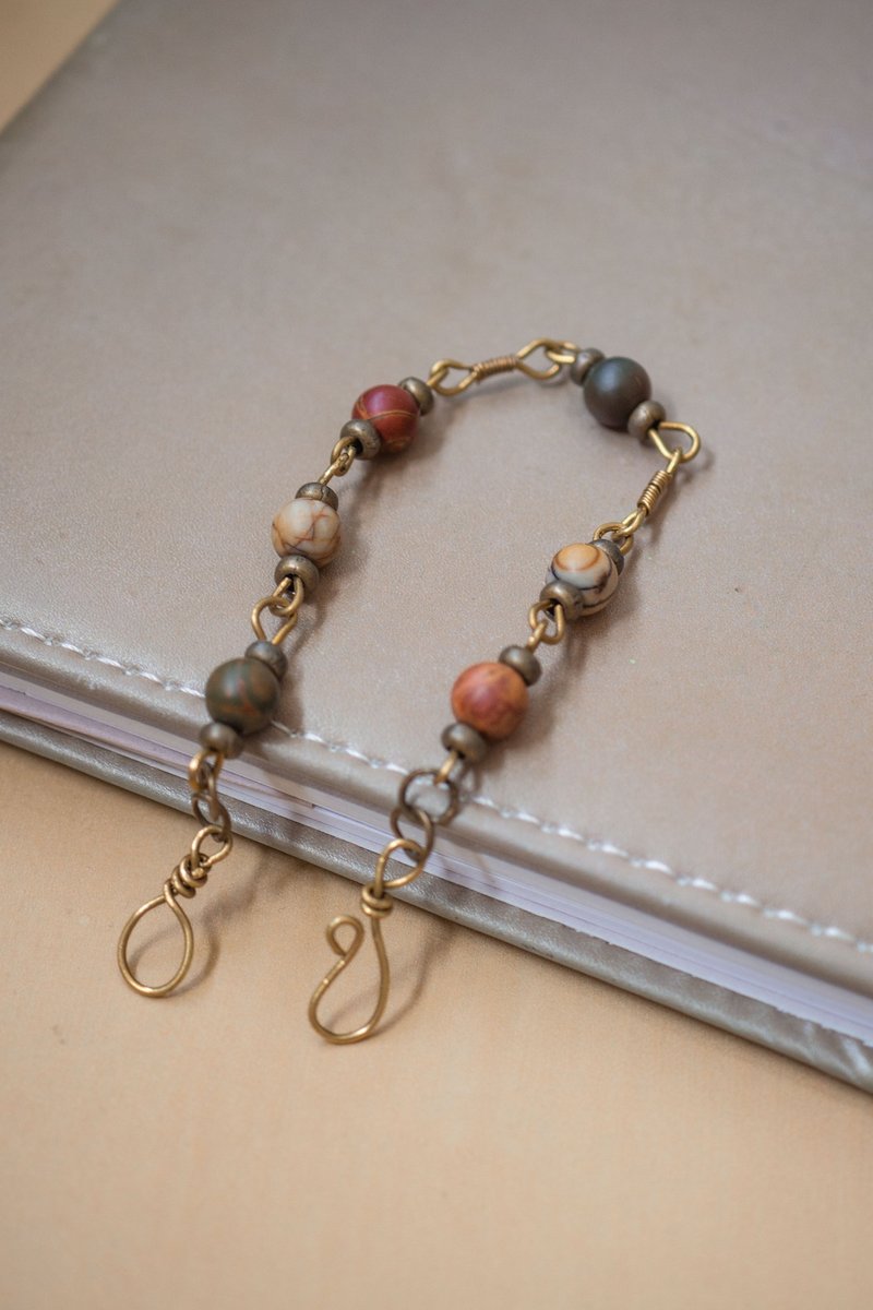 Picasso Jasper Bracelet, boho jewelry, brass, Taurus gift, Leo gem jewelry - 手鍊/手環 - 寶石 紅色