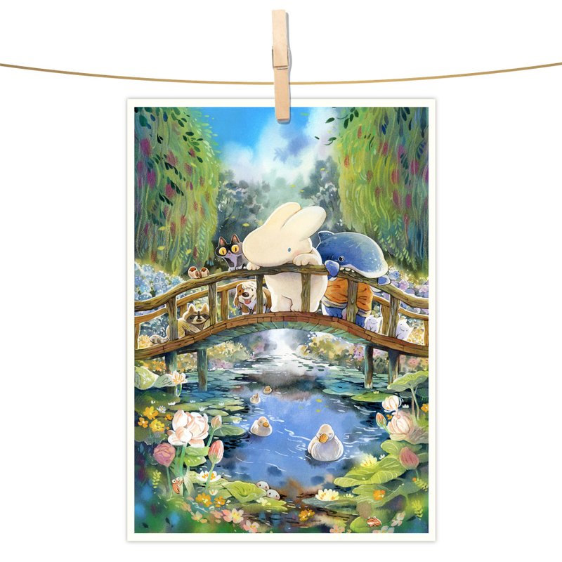 afu水彩插畫明信片 - 拜訪莫內花園 - 卡片/明信片 - 紙 