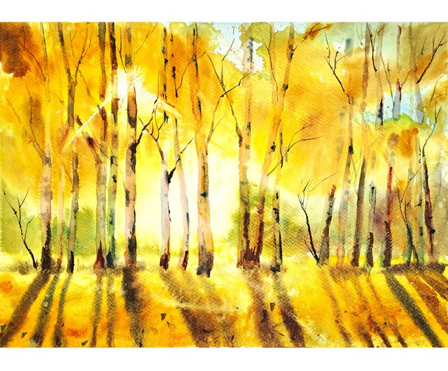 見返り猫 ハンドメイドパステル画 絵画アート原画 （白樺の木の