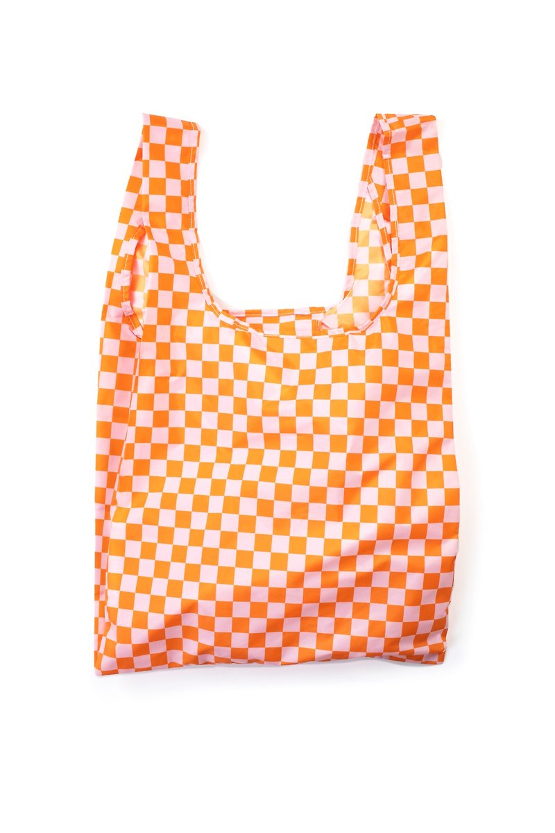 英國Kind Bag-環保收納購物袋-中-棋盤格橘粉 - 手袋/手提袋 - 防水材質 橘色