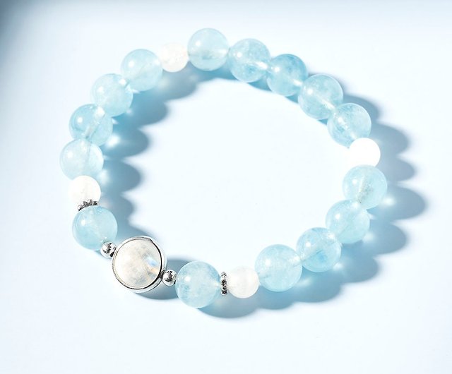 Blue Flower Sea | Aquamarine Moonstone 925 Silver Crystal Bracelet