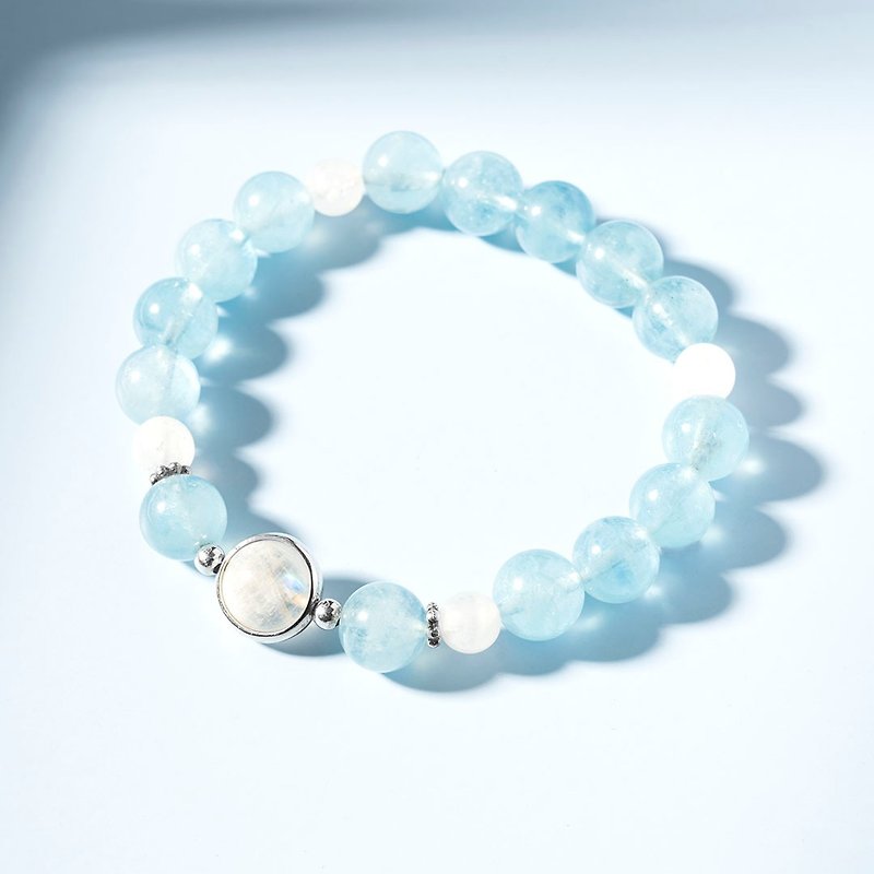 Sea of ​​Blue Flowers | Aquamarine Moonstone 925 Silver Crystal Bracelet - สร้อยข้อมือ - คริสตัล สีน้ำเงิน