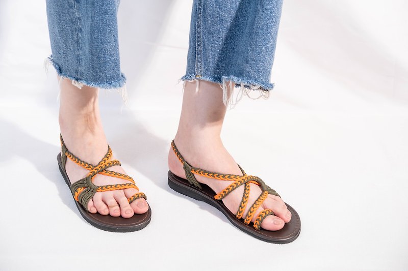 Woven sandals. Orange green. Tropical vacation. - Sandals - Polyester 