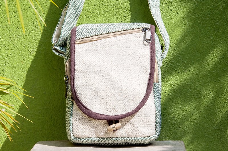 Natural cotton linen storage bag / ethnic wind purse / camera bag / mobile phone bag / shoulder bag / card holder - green forest - กระเป๋าแมสเซนเจอร์ - ผ้าฝ้าย/ผ้าลินิน หลากหลายสี