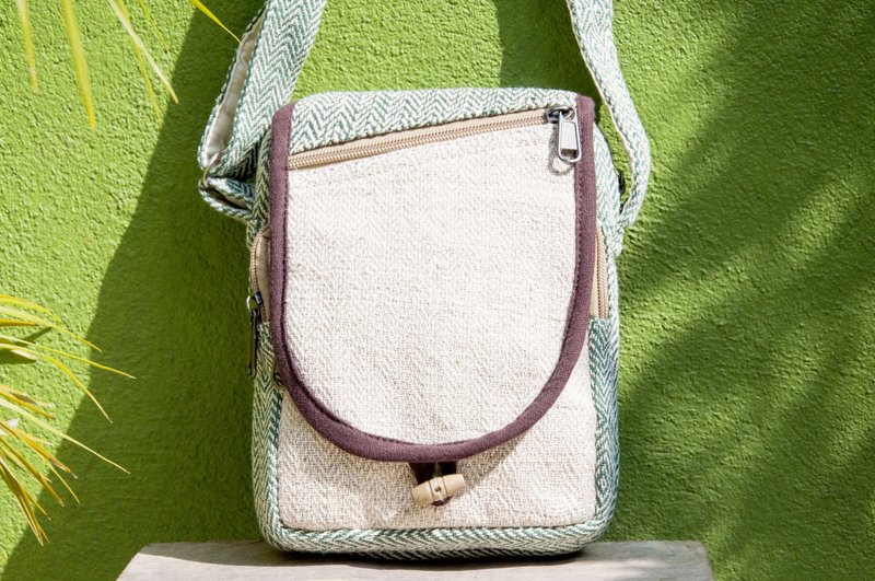 Natural cotton linen storage bag / ethnic wind purse / camera bag / mobile phone bag / shoulder bag / card holder - green forest - กระเป๋าแมสเซนเจอร์ - ผ้าฝ้าย/ผ้าลินิน หลากหลายสี