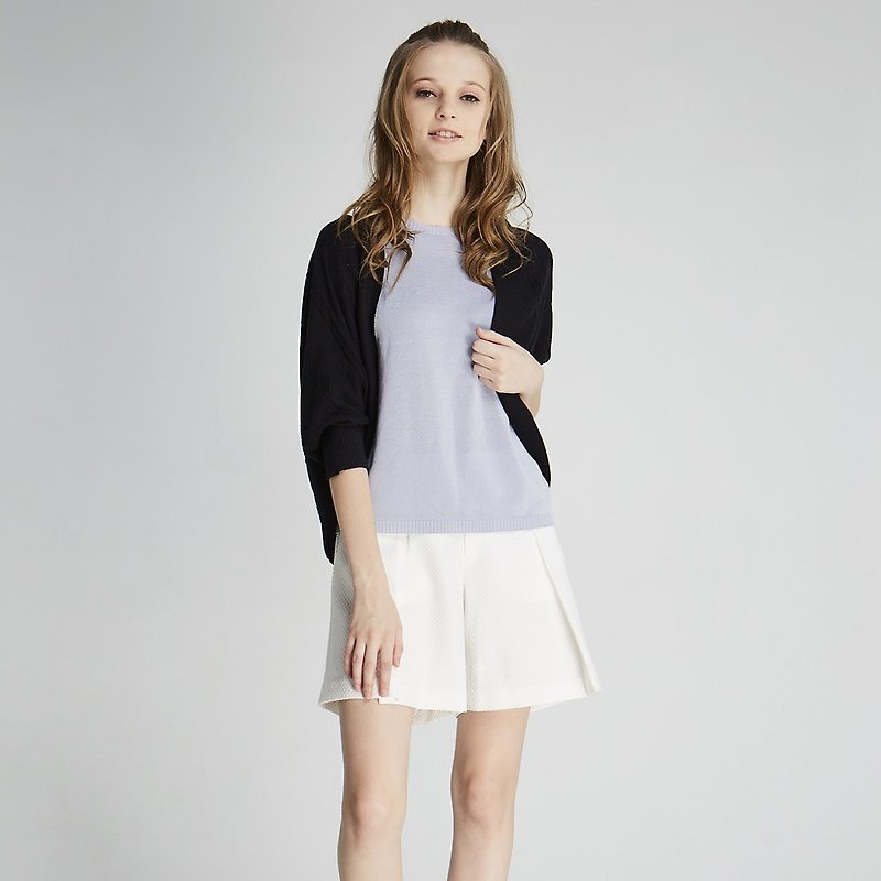 Flying mouse sleeve knit short blouse (1701KJ01BK-F) / (1701KJ01PK-F) - เสื้อผู้หญิง - ผ้าฝ้าย/ผ้าลินิน สึชมพู