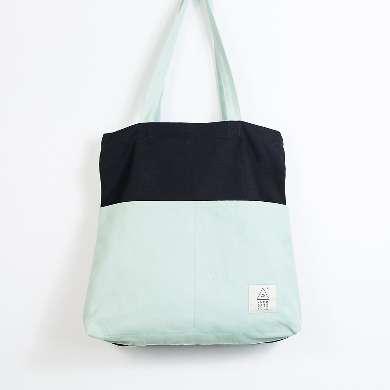 COTTON BAG: Traveller Basic Backpack - Mint & Black - 手提包/手提袋 - 棉．麻 