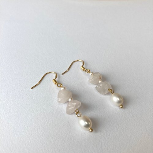 KAREN JEWELRY 14K包金 天然淡粉晶綴淡水珍珠耳環