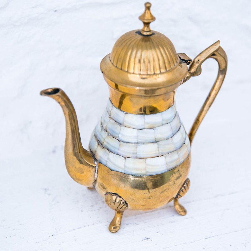 Habitat SECLUSION OF SAGE / 1920s India brass _ streamer four feet teapot _ high body - Bar Glasses & Drinkware - Other Metals Gold