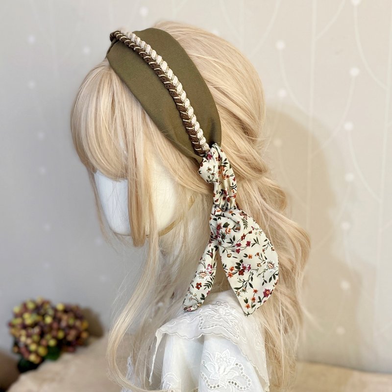 多目的ネクタイヘッドバンド/英国弓結び目クロスヘッドバンドスタイルワイド編み込みヘッドバンドヘッドバンドヘアホール - ヘアアクセサリー - その他の素材 グリーン