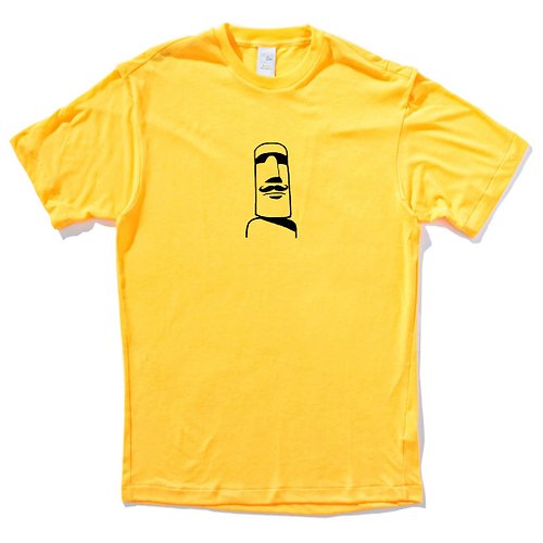 hipster 摩艾 鬍子 Moai 短袖T恤 黃色 原創插畫圖T復活節島石像文青