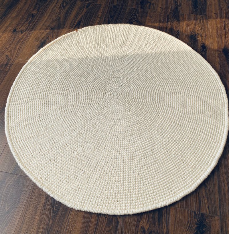 Cotton crochet round rug, white crochet rug - 地墊/地毯 - 棉．麻 白色