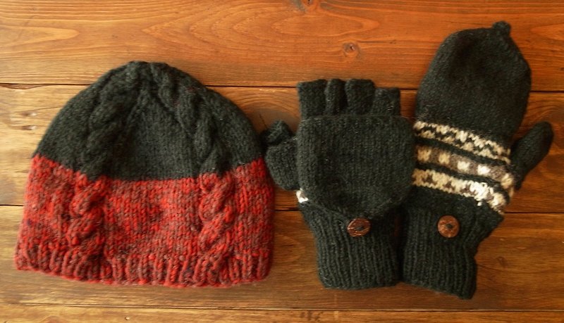 【Grooving the beats】【Christmas Gift】Set of Wool Hat and Wool gloves（$980 Hat Set） - Gloves & Mittens - Wool Multicolor