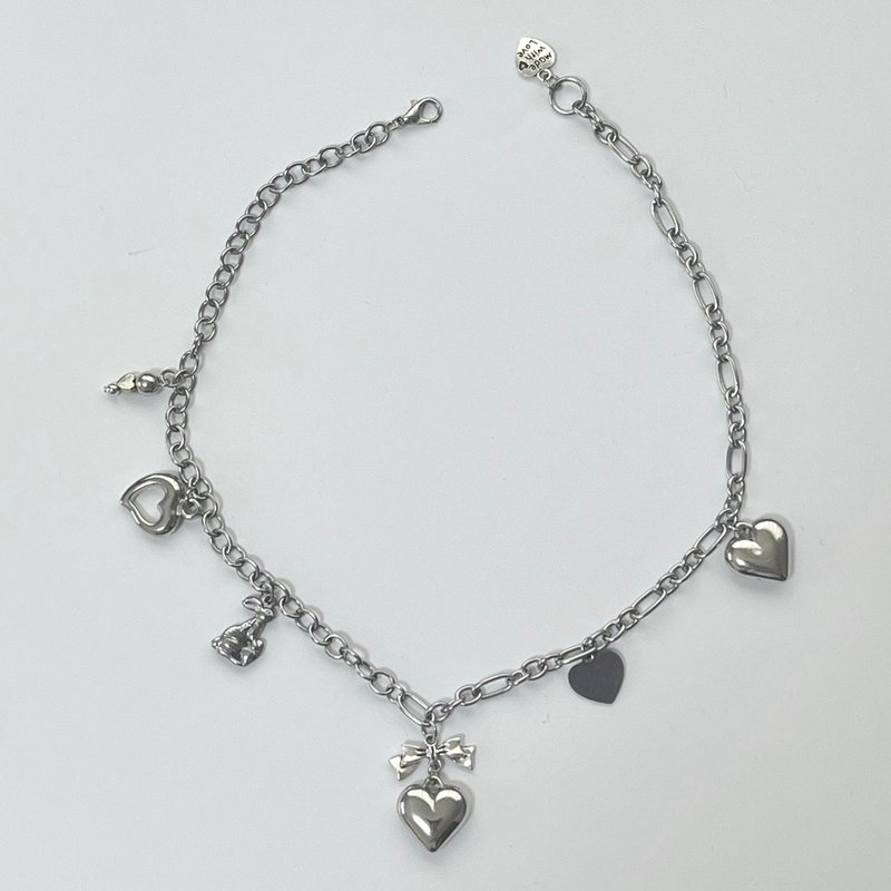 Necklace Chain Necklace Ribbon Heart Necklace Heart Rabbit Silver Necklace - สร้อยคอ - วัสดุอื่นๆ 