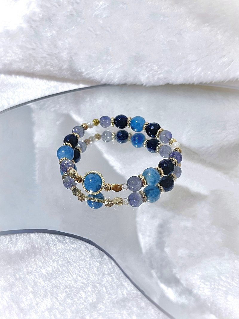 [Customizable] Devil's Aquamarine • Iolite • Blue Stone| 14K gold-filled crystal bracelet - Bracelets - Crystal Blue