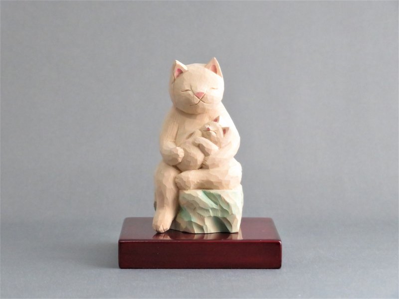 木彫り　猫鬼子母神　猫仏1909 - 人形・フィギュア - 木製 ホワイト