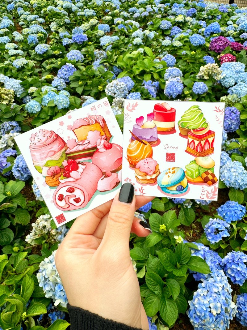 春天系列 食物繪 小型明信片 - 卡片/明信片 - 紙 多色