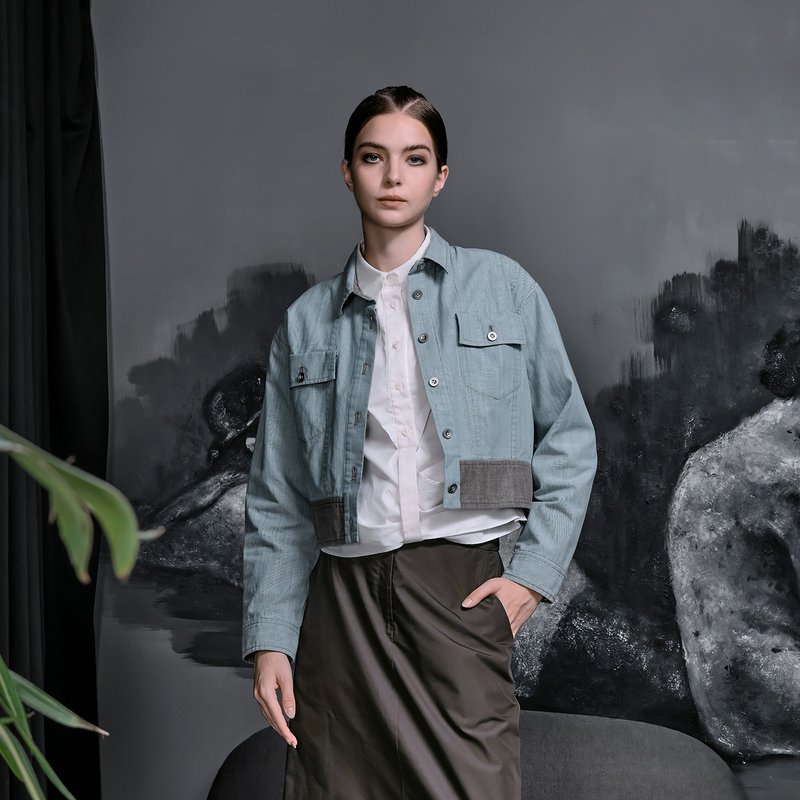 重組衣襬拼接牛仔外套 - 女大衣/外套 - 棉．麻 藍色