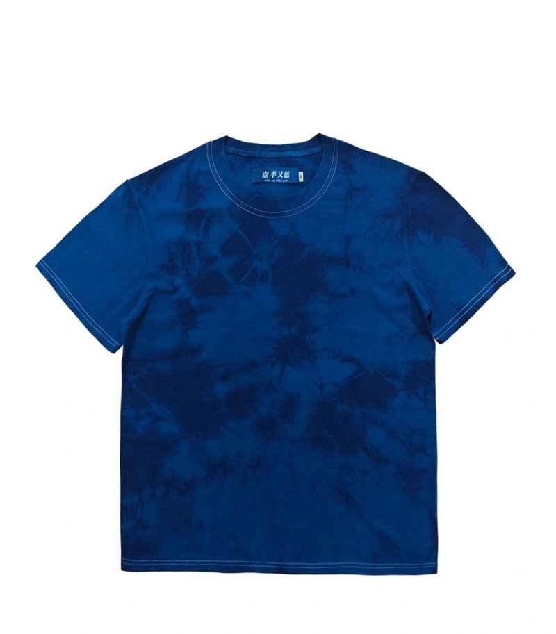 Ice-breaking Plant Blue Dye Ice Pattern Tie-Dye Short-Sleeved T-Shirt - Men's T-Shirts & Tops - Other Materials Blue