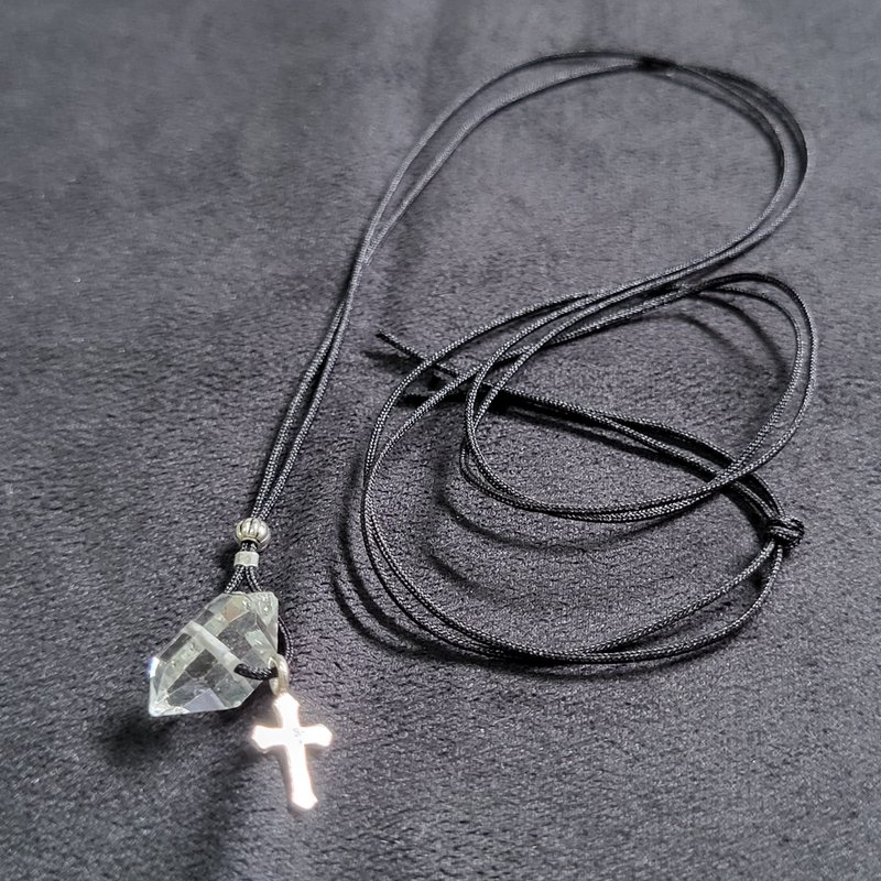 • Conservative • Shine Crystal and Sterling Silver Cross Sterling Silver Beads Unisex Necklace - Necklaces - Crystal Transparent