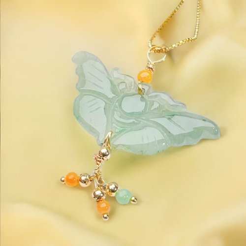 瓔珞珠寶盒 E.L.Jewelry Box 冰綠飄黃翡翠蝴蝶14K吊飾 | 天然緬甸翡翠A貨 | 送禮