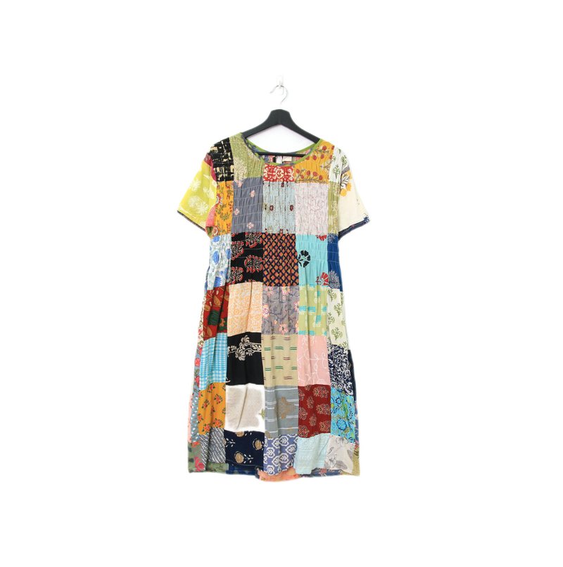 Back to Green-復古長洋裝 拼接花紋 民族 Ls-08//vintage dress - 洋裝/連身裙 - 棉．麻 