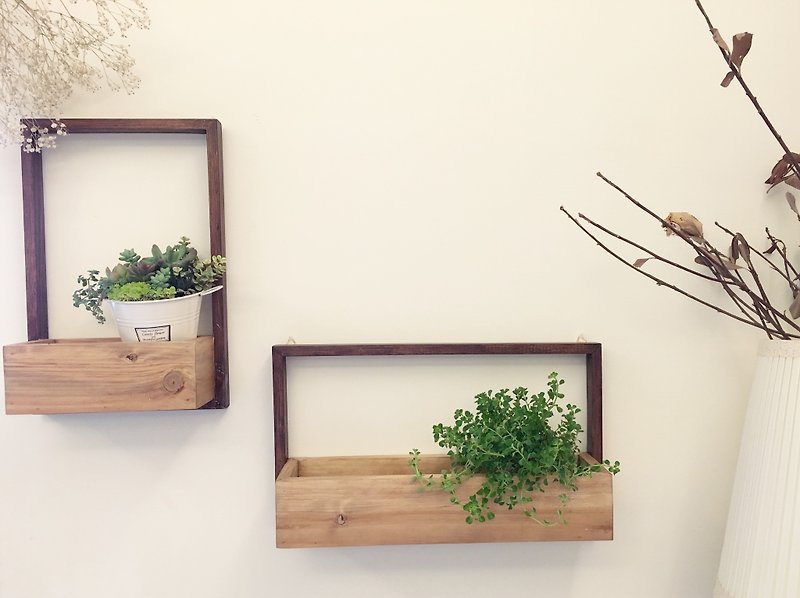 (Potted plant) Dry on the Wall (Wall Mounted Type B) with foliage plants - ตกแต่งต้นไม้ - ไม้ สีกากี