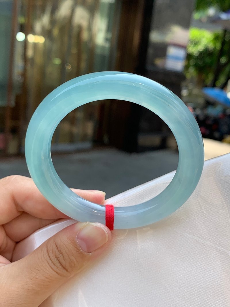 冰種翡翠天然翡翠玉鐲A玉手鐲 玉鈪 • 冰種滿藍翡翠圓鐲 - 手鍊/手環 - 玉石 藍色