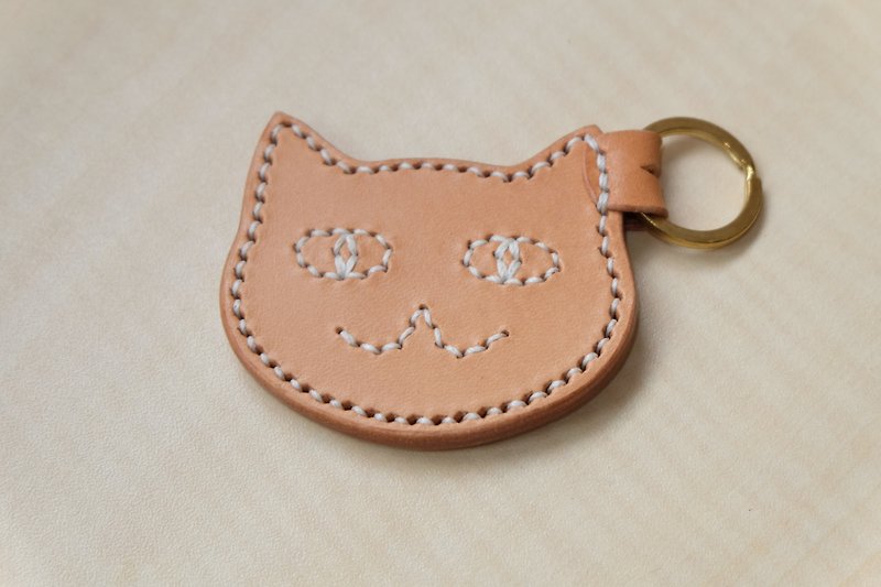 Primary color leather cat key ring Italian tannage - Keychains - Genuine Leather Khaki