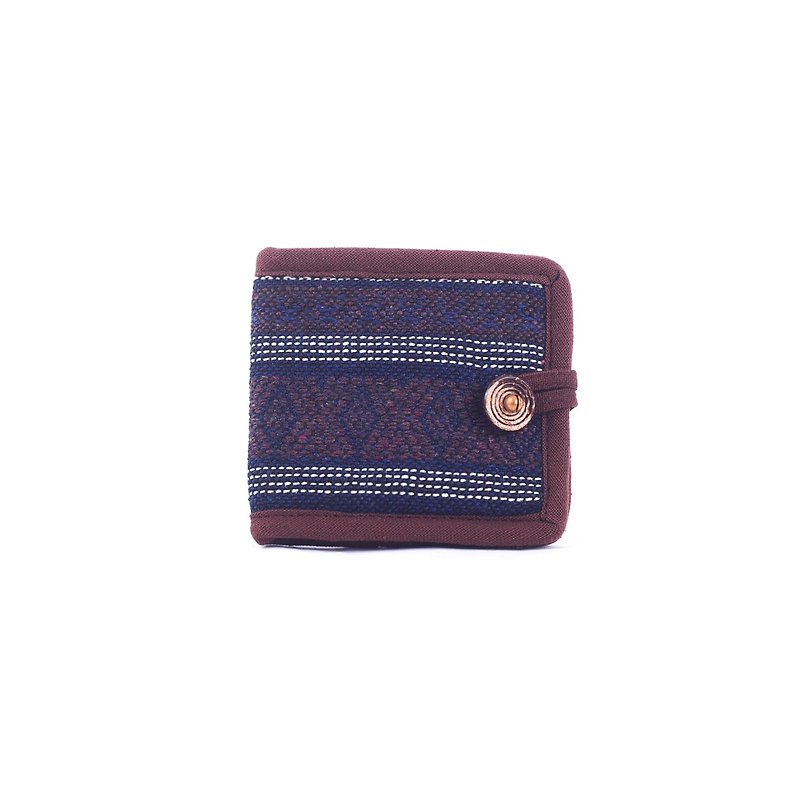 Brown short hemp wallet embroidery craft women wallet cute wallet - 長短皮夾/錢包 - 棉．麻 咖啡色