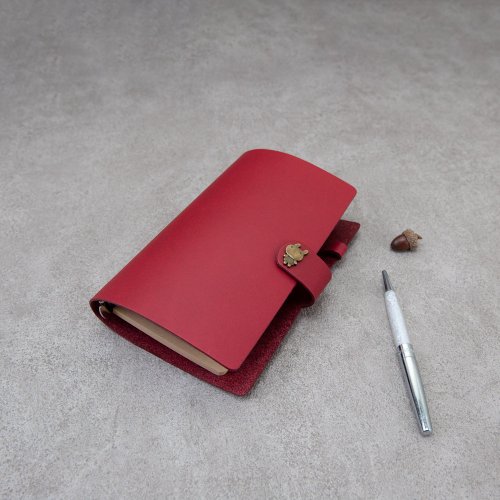 Be Two 手工皮件工作坊 真皮活頁筆記本 牛皮手帳 A6手札 客製 生日禮物 紅色