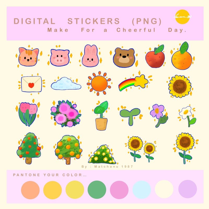 Digital stickers with Summer pattern for decorating digital planners. - 電腦手機桌布/貼圖/App 圖示 - 其他材質 