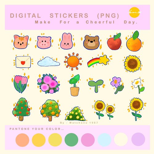 matchanu-1987 Digital stickers with Summer pattern for decorating digital planners.
